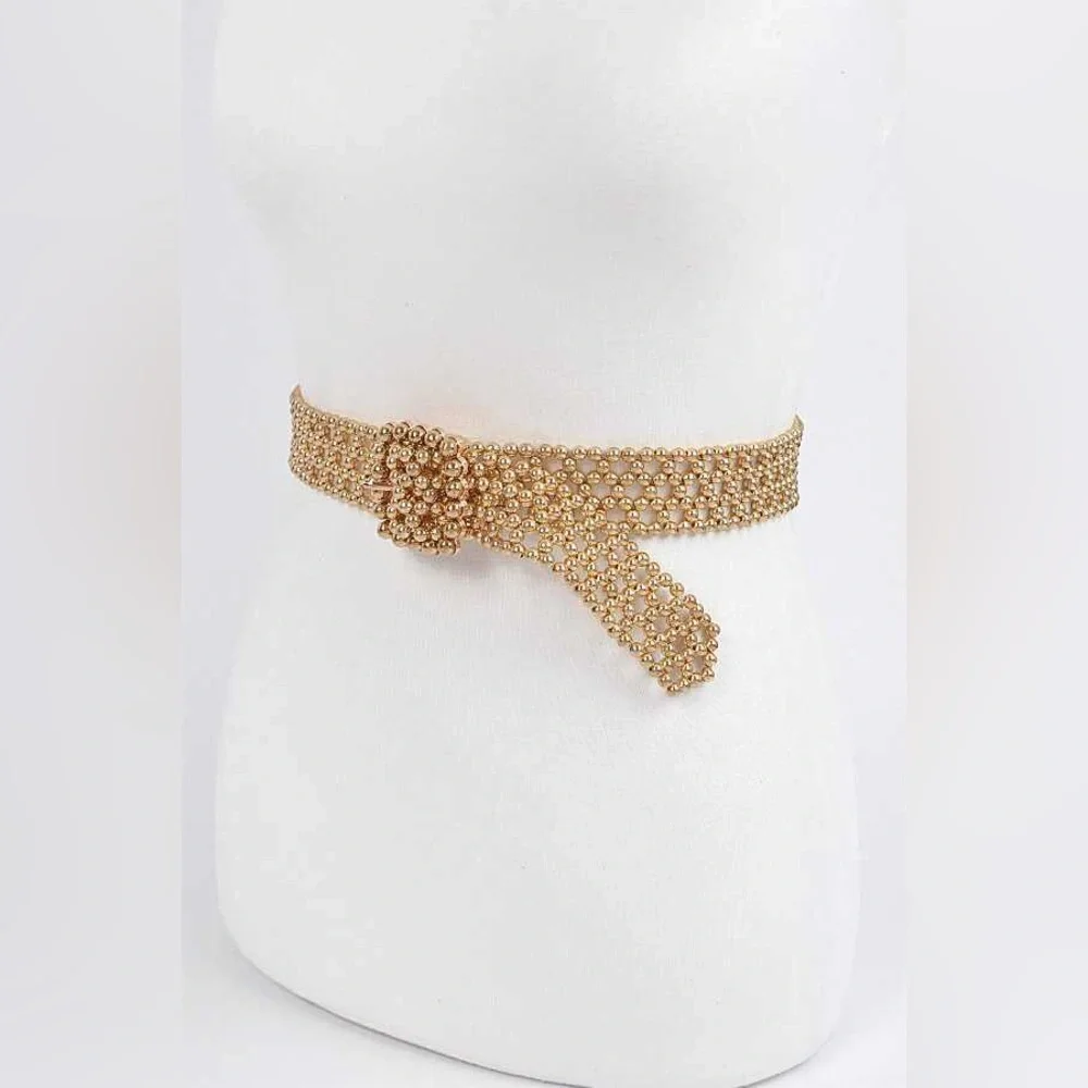 Metallic Gold Beaded Statement Belt